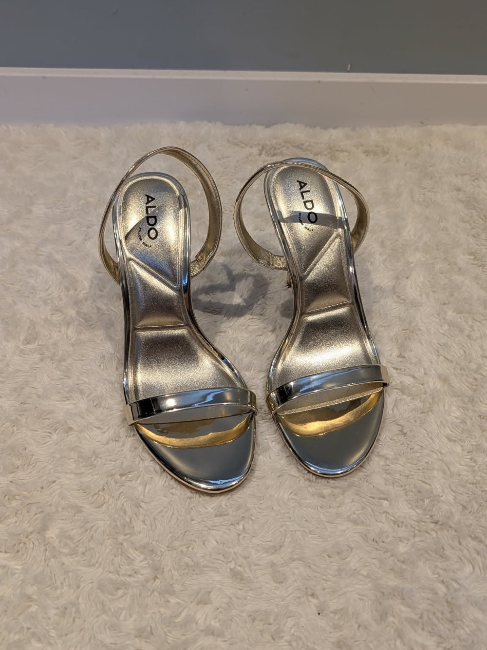 ALDO Silver Metallic Strappy Slingback Heels
